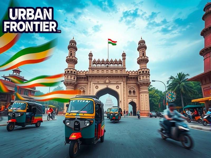 Urban Frontier gameplay showing street race with auto-rickshaws